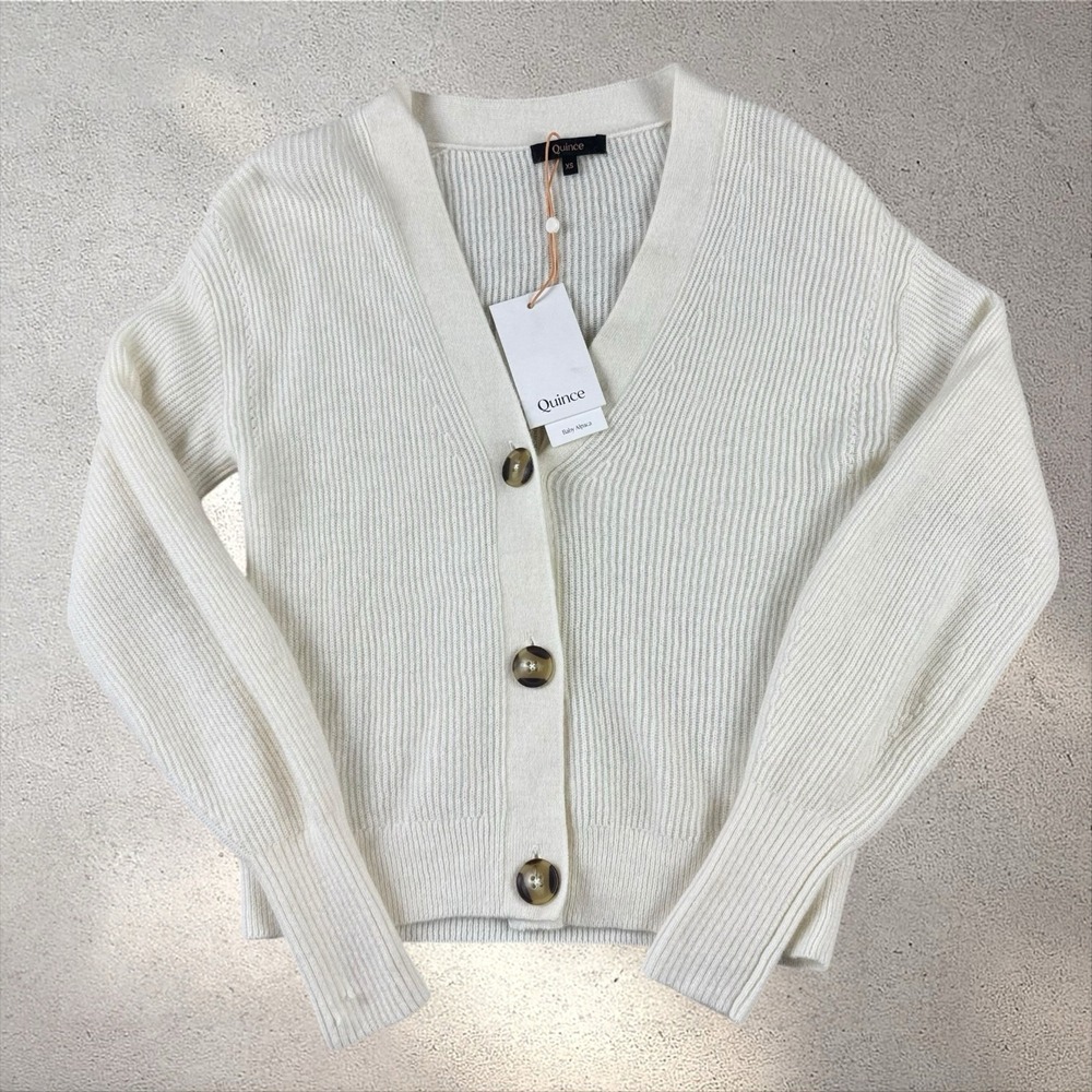 Quince Ivory Baby Alpaca-Wool Cropped Cardigan‎ Sweater size XS - Picture 2 of 7